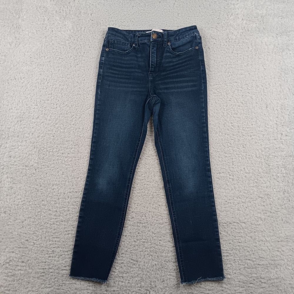 LC Lauren Conrad Jeans High-Rise Skinny Ankle Women 2 Dark Wash Raw Hem RN73277